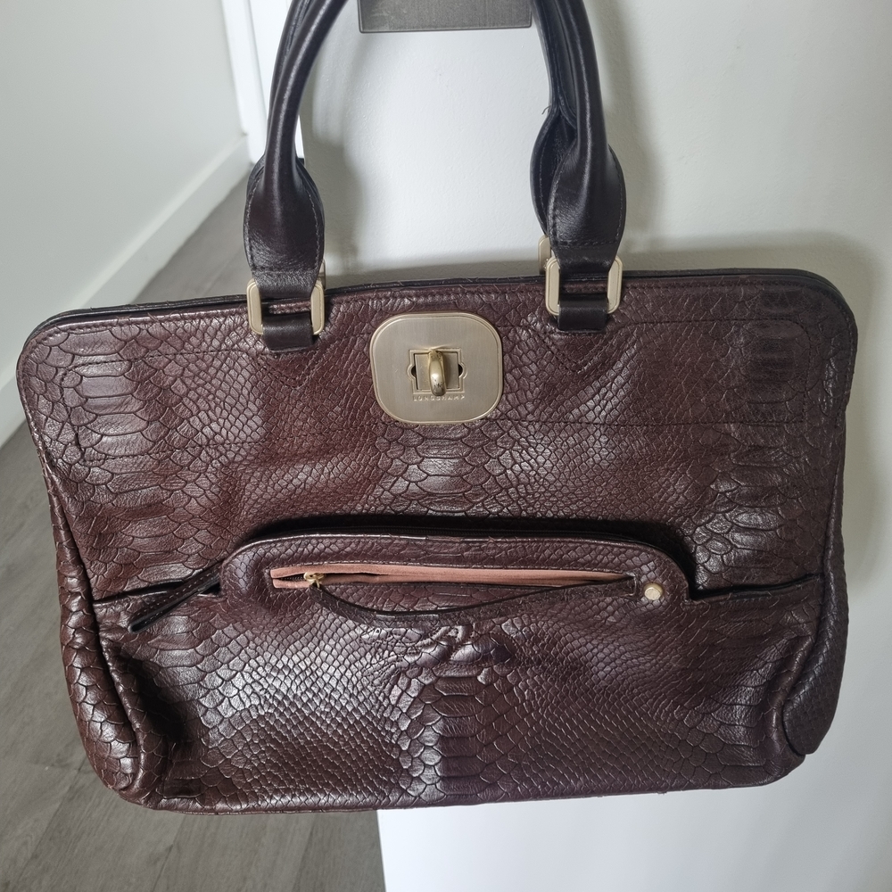Brown Faux-Snakeskin Tote Bag - Women's Handbag